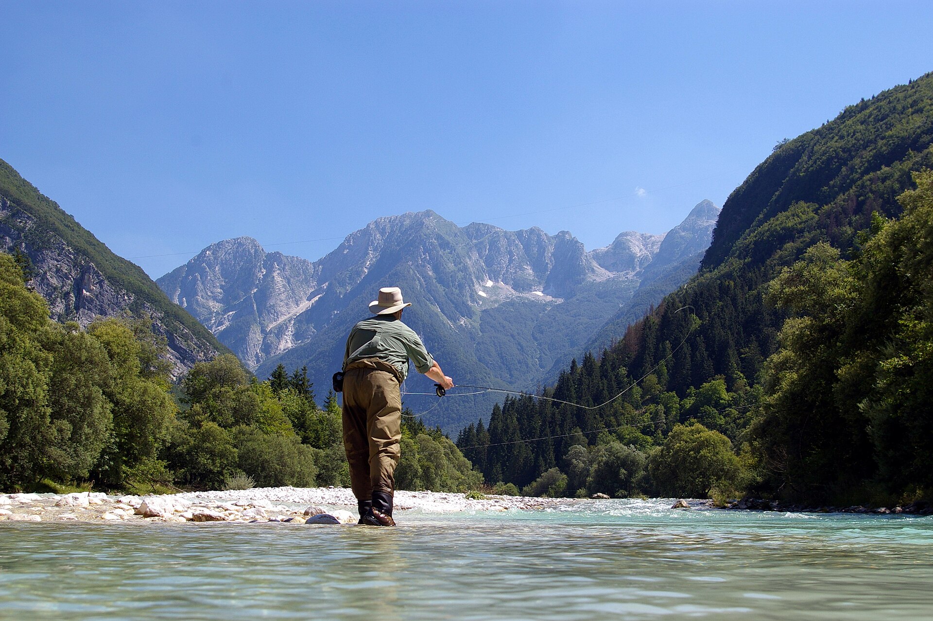 Fly fishing the Soca river Slovenia
